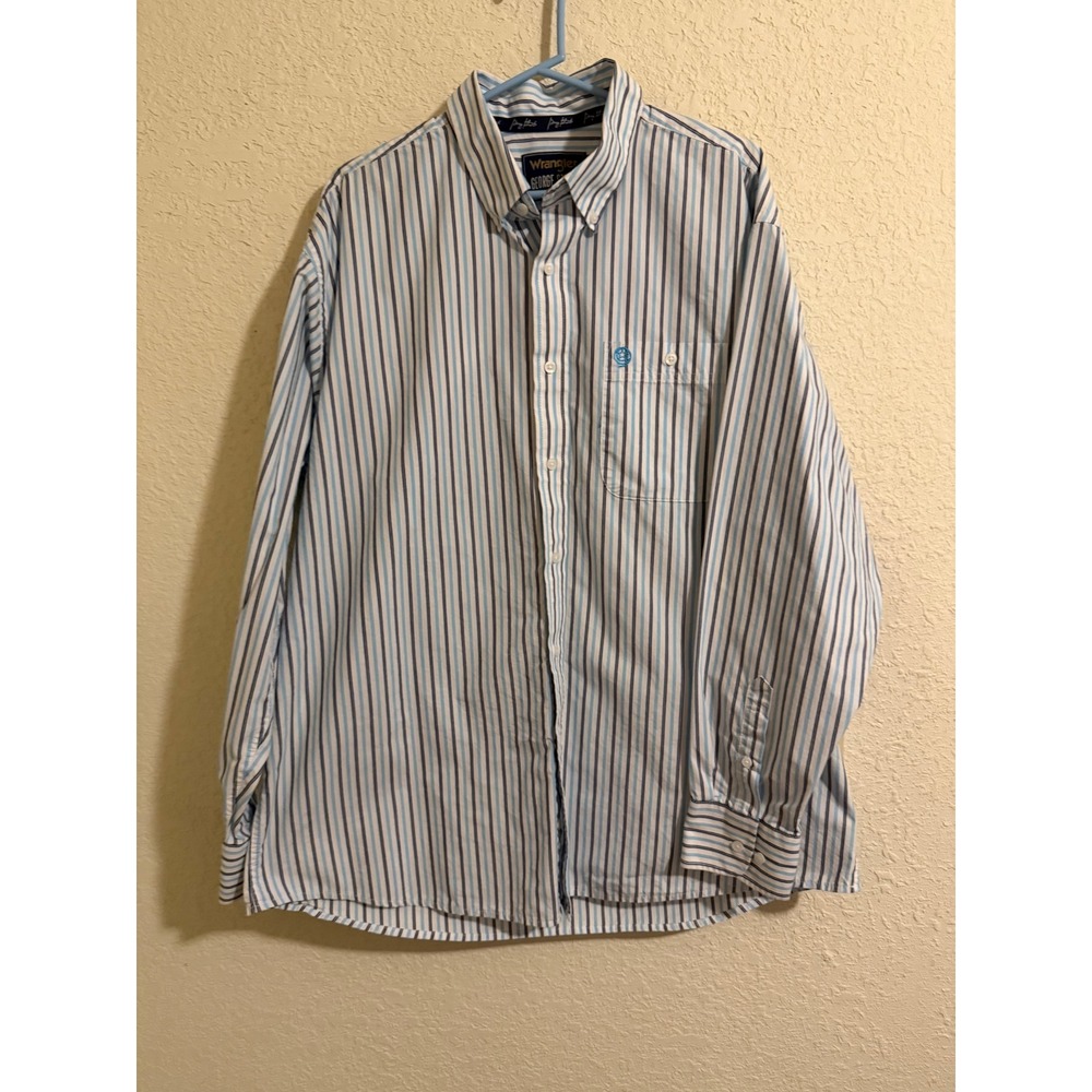Wrangler George Strait Mens XL Blue White Striped Western Button Down Shirt